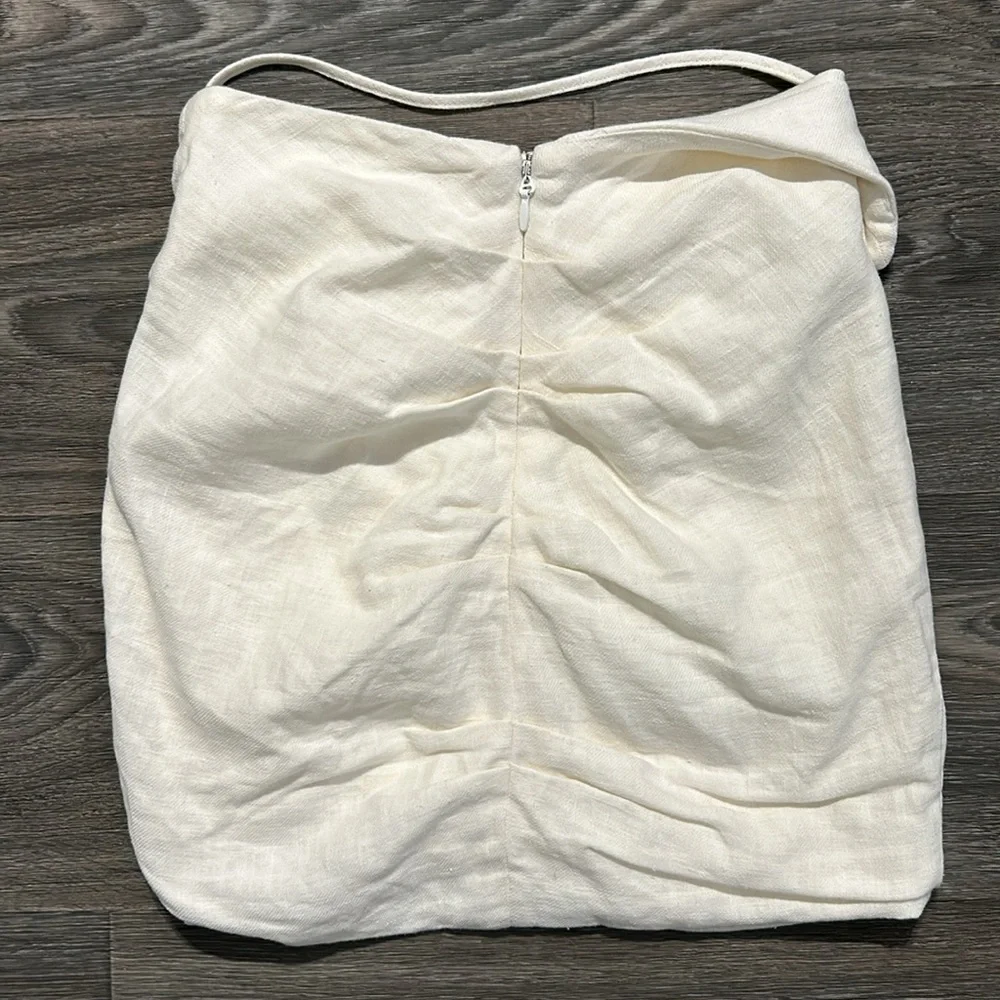 House of CB London Emmy Folded Waist Mini Skirt in Off White Size Small Ruched